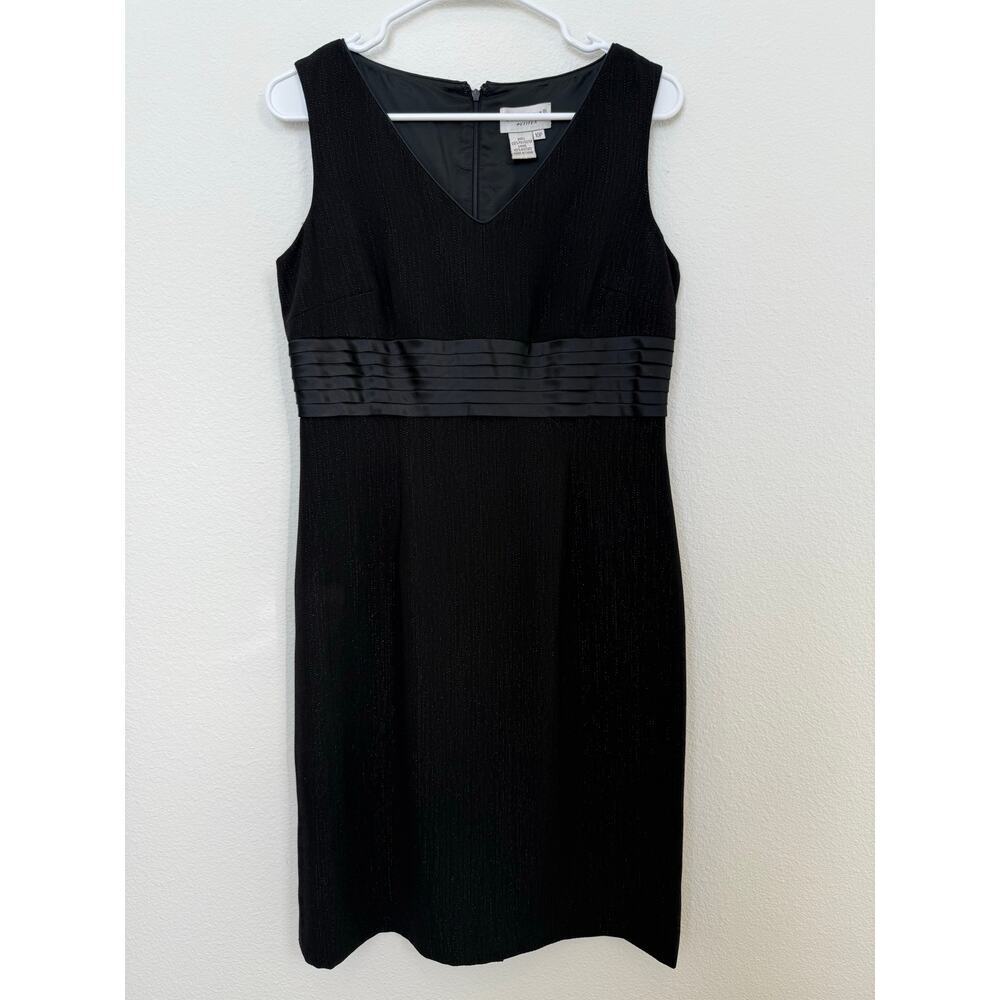 Papell‎ Petites Black Sleeveless Cocktail Dress Knee Length V Neck Shimmer 10P